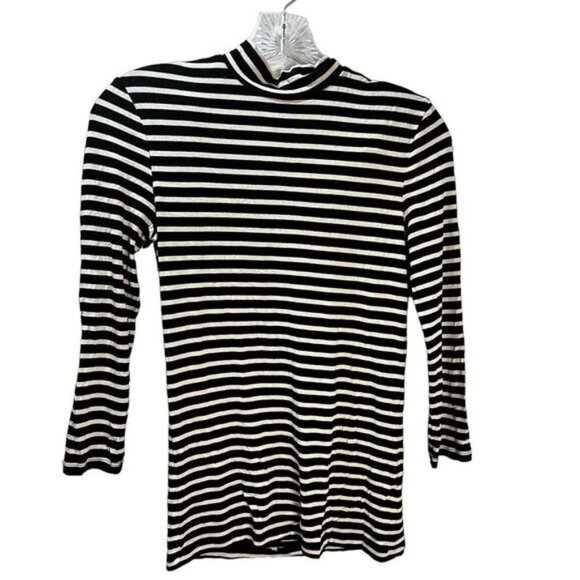 H&M Black & White Striped Long Sleeve Turtleneck Top Size S - Picture 1 of 3